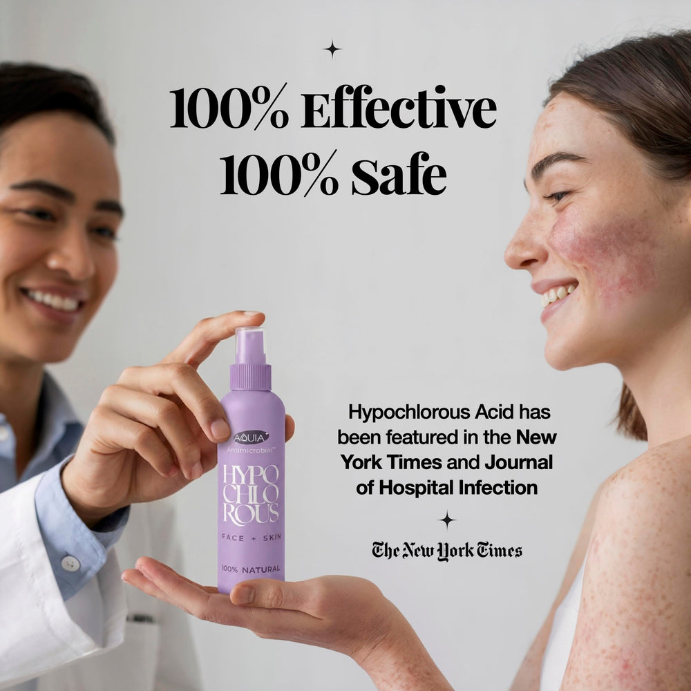 Aquia antimicrobial face spray application helps refresh skin during daily routines.