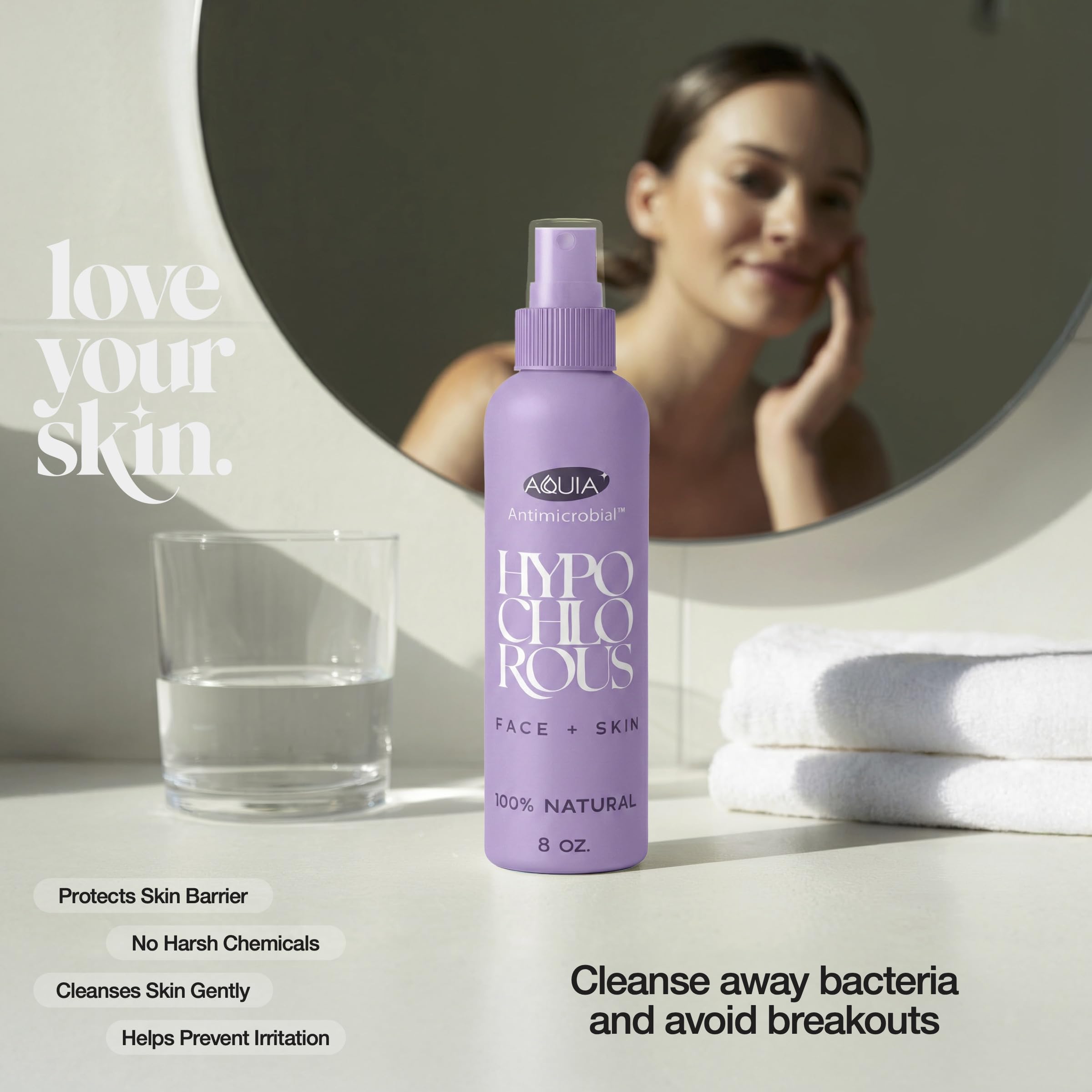 Aquia hypochlorous facial mist is handy for gym and travel.