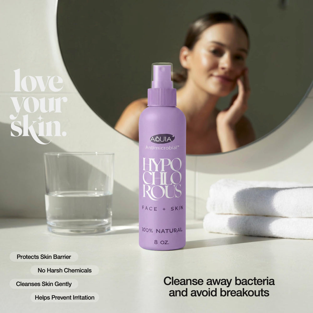 Aquia hypochlorous facial mist is handy for gym and travel.