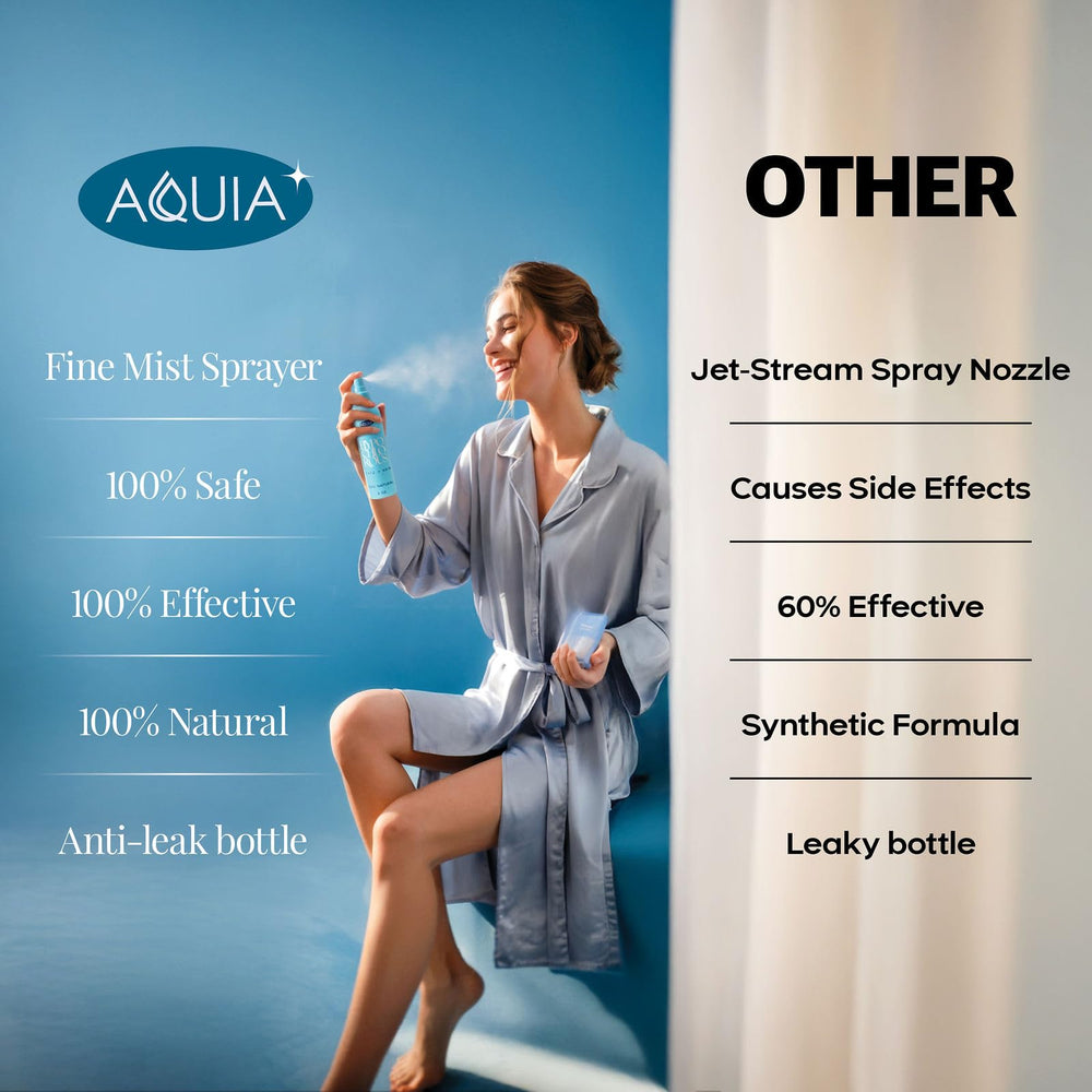 Acne-prone skin routine includes Aquia spray for gentle cleansing.
