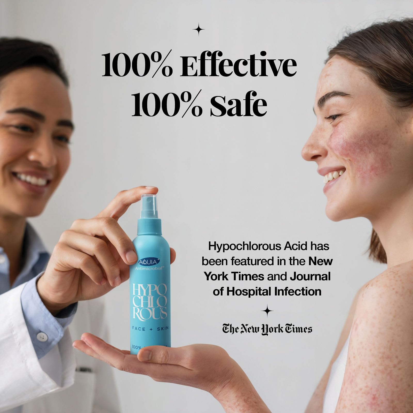 Hands apply Aquia Hypochlorous spray after gym for quick post-workout care.