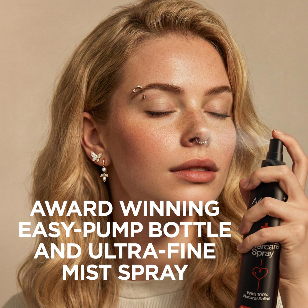 Aquia piercing-bump-treatment sample showing gentle care around irritated piercing sites.
