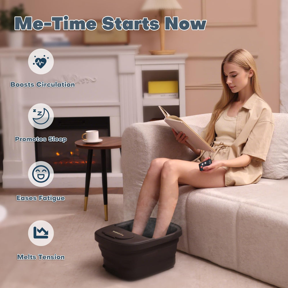 Aqvesane foot spa showing bubbles and heated water for soothing relaxation.