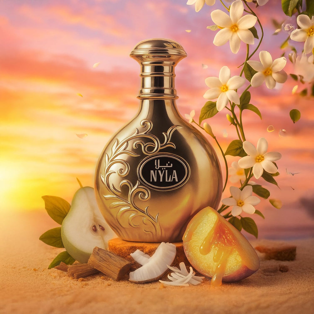 Close-up of Nyla cap and label highlighting premium fragrance