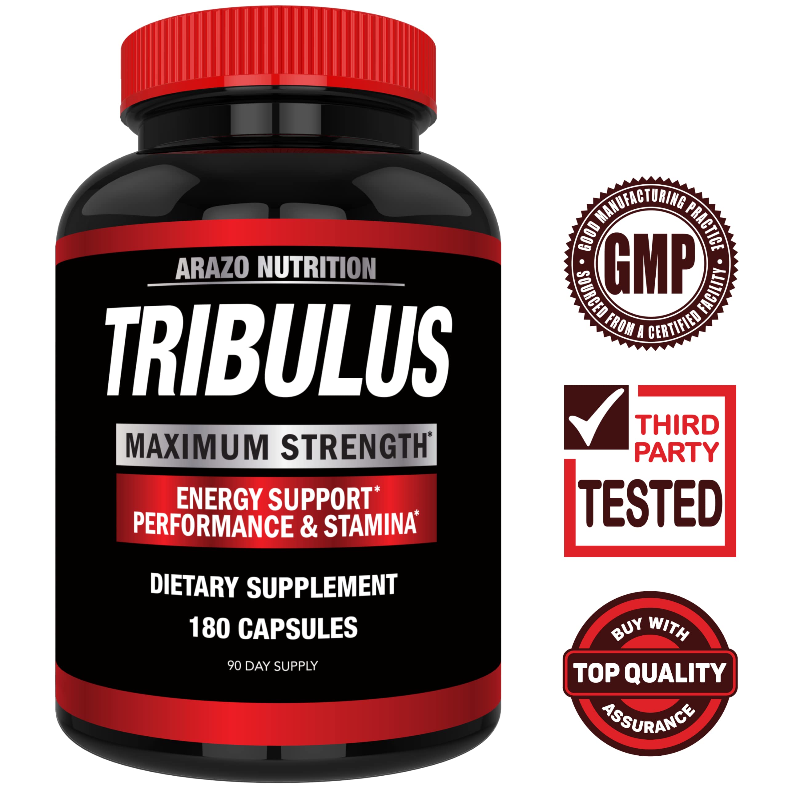 Arazo Nutrition Tribulus Terrestris label close-up showing 1500mg potency for training