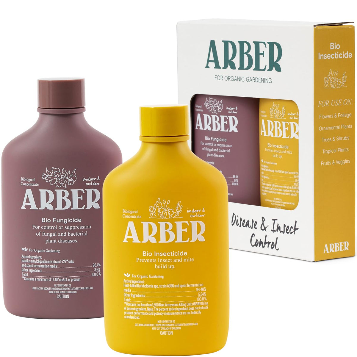 ARBER Organic Insecticide bottle pour demonstrates quick plant protection action.