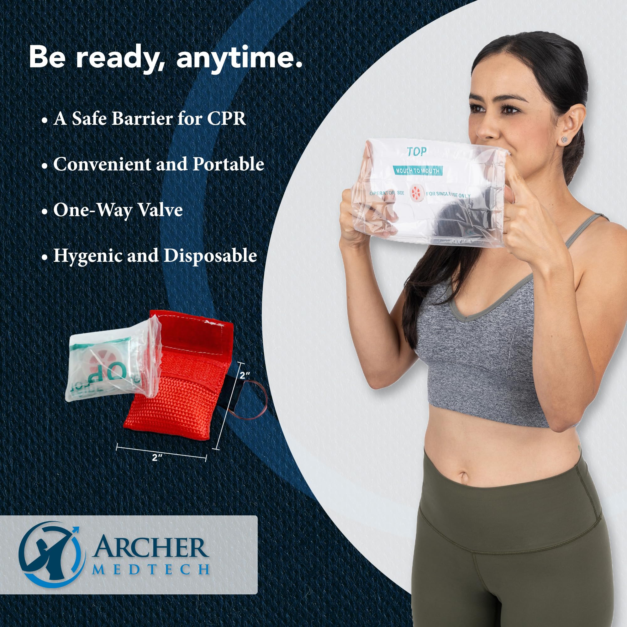 Archer MedTech nylon pouch CPR mask keeping the kit compact and accessible.