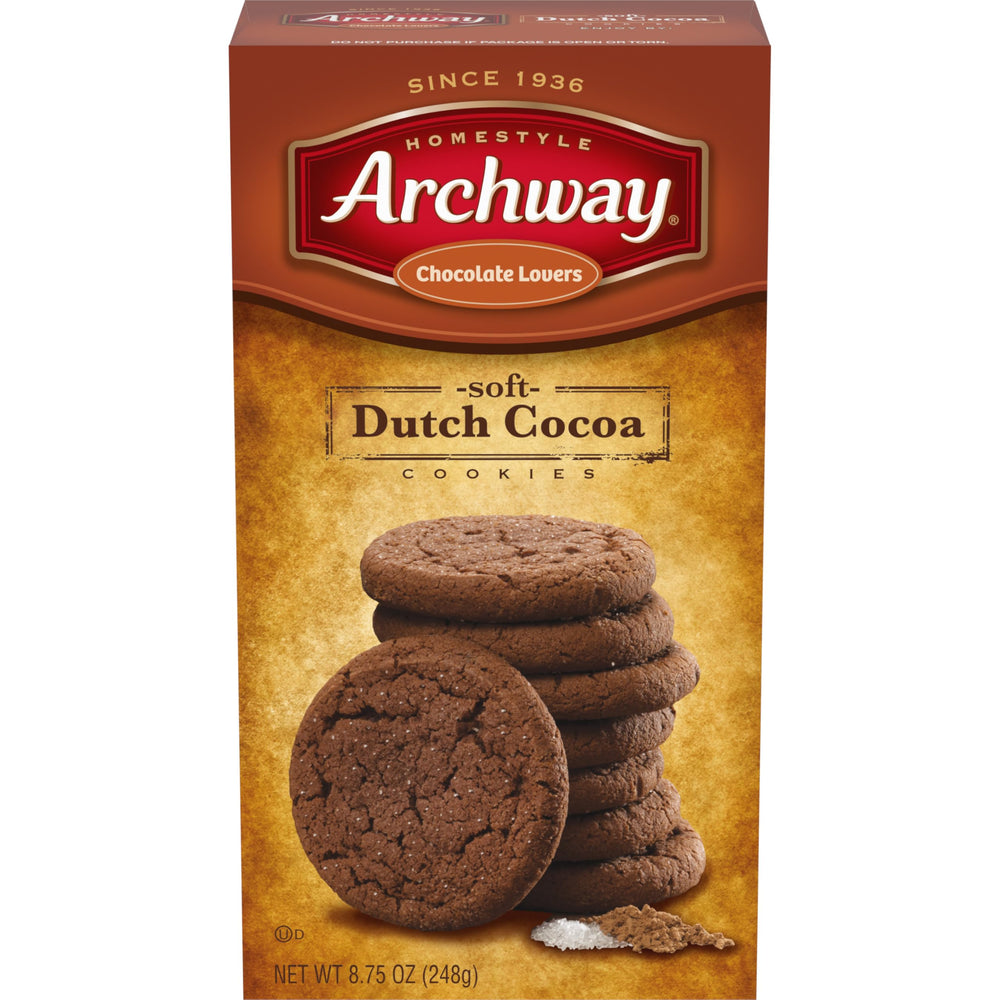 Archway Dutch Cocoa Cookies packaging, ideal for pairing with coffee.