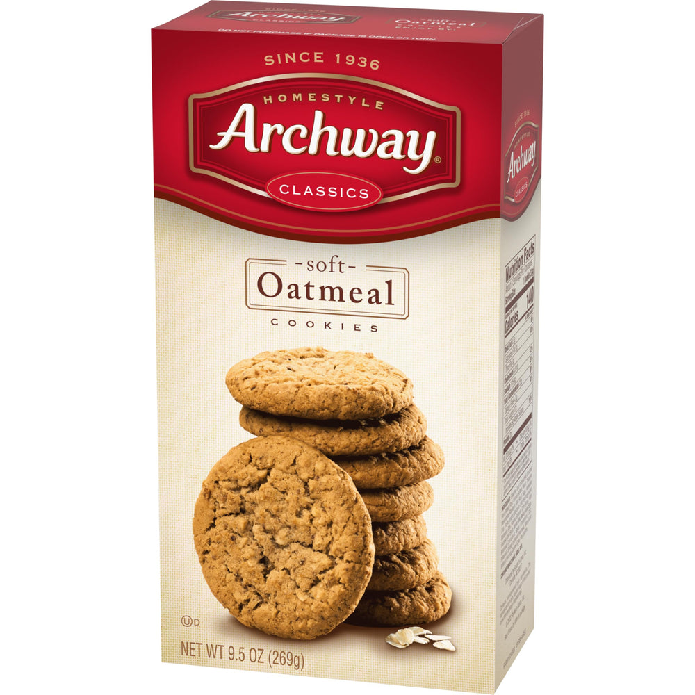 Archway Heritage Oatmeal Cookie Box Front—classic packaging signals quality.