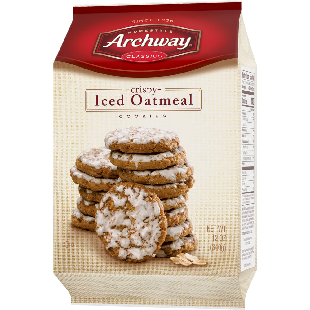 Archway Iced Oatmeal Cookies bag open for quick, convenient snacking.