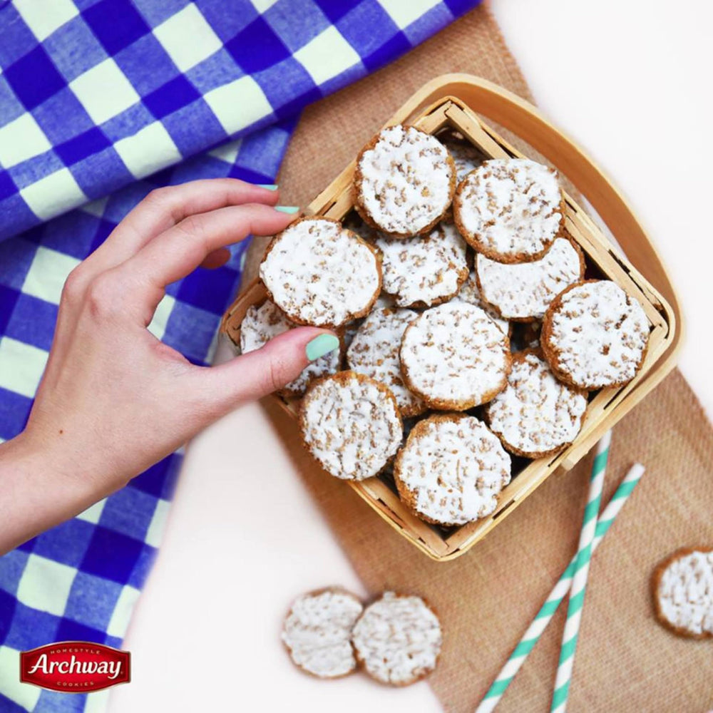 Archway Iced Oatmeal Cookies creamy icing top for a classic treat.