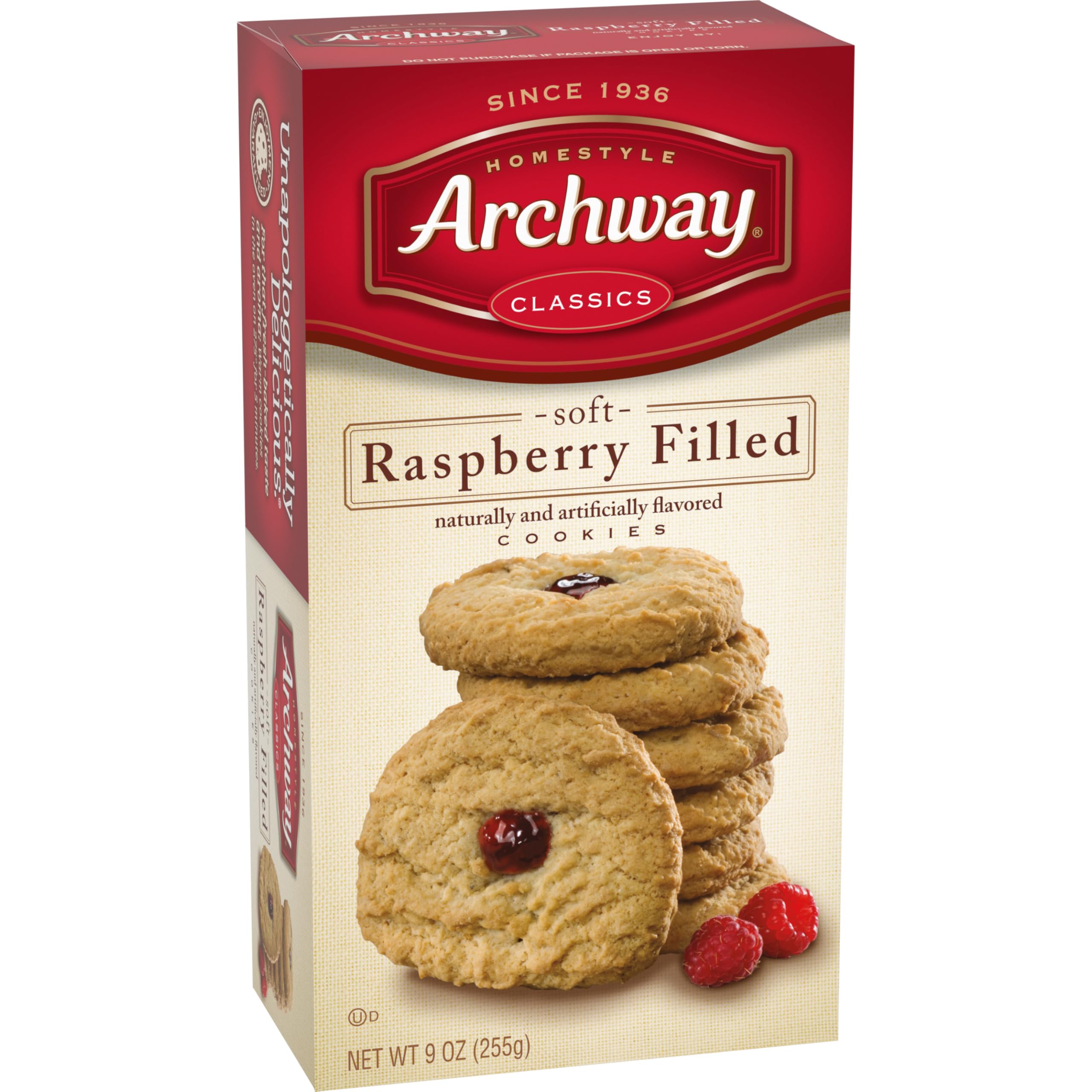 Archway Raspberry Filled Cookies packaging graphics: heritage visuals and quality cues