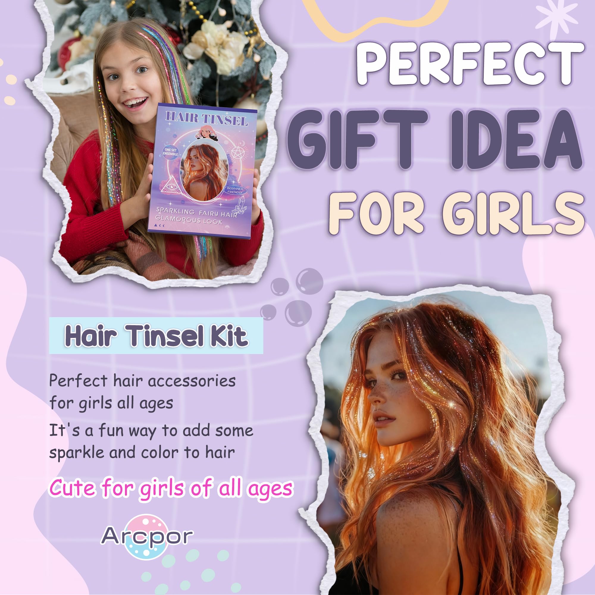 Arcpor Heat-resistant tinsel material suitable for styling with heat tools.