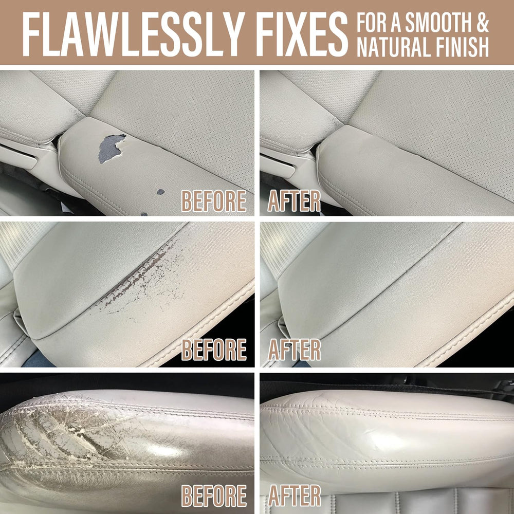 Scratches and tears repaired with fast-drying compound on a sample swatch