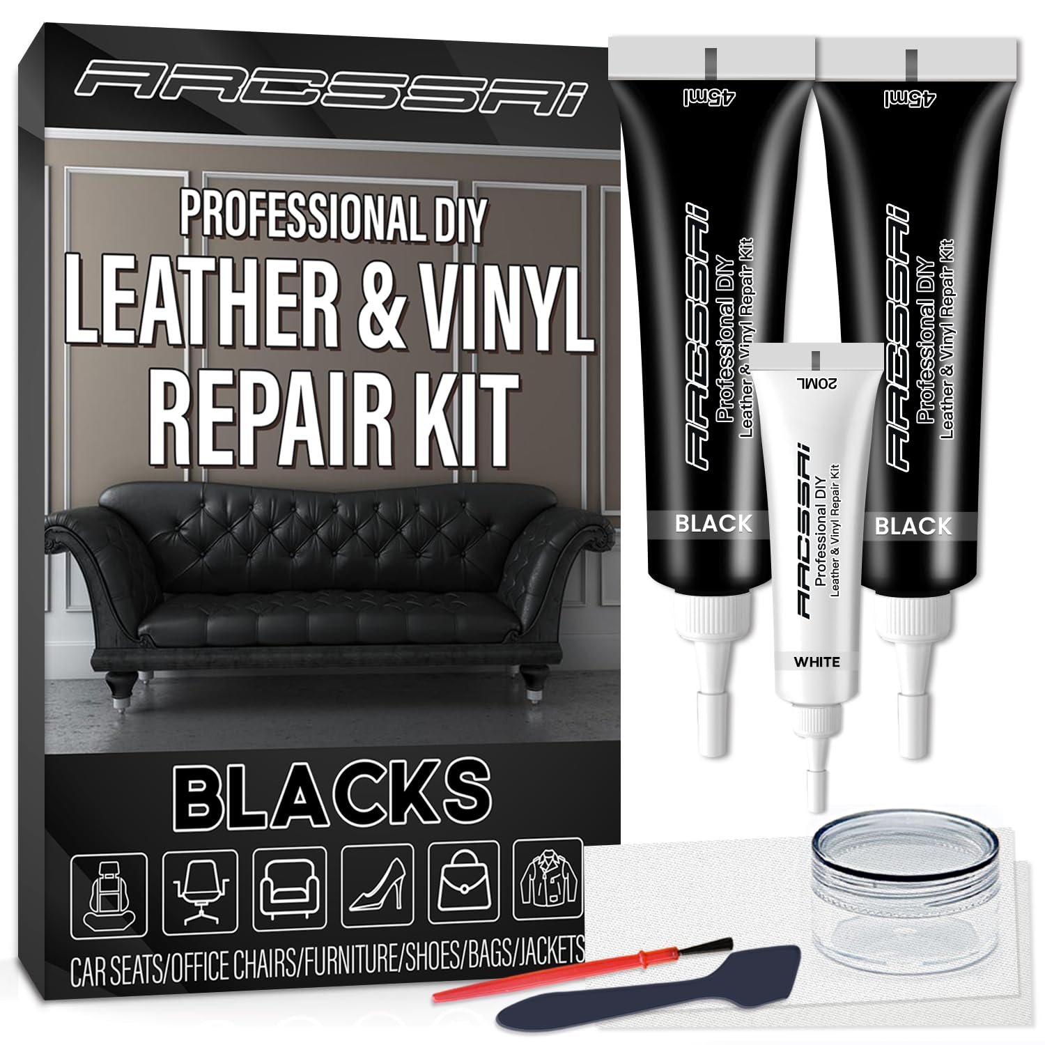 ARCSSAI leather repair kit box ready for on-the-go repairs