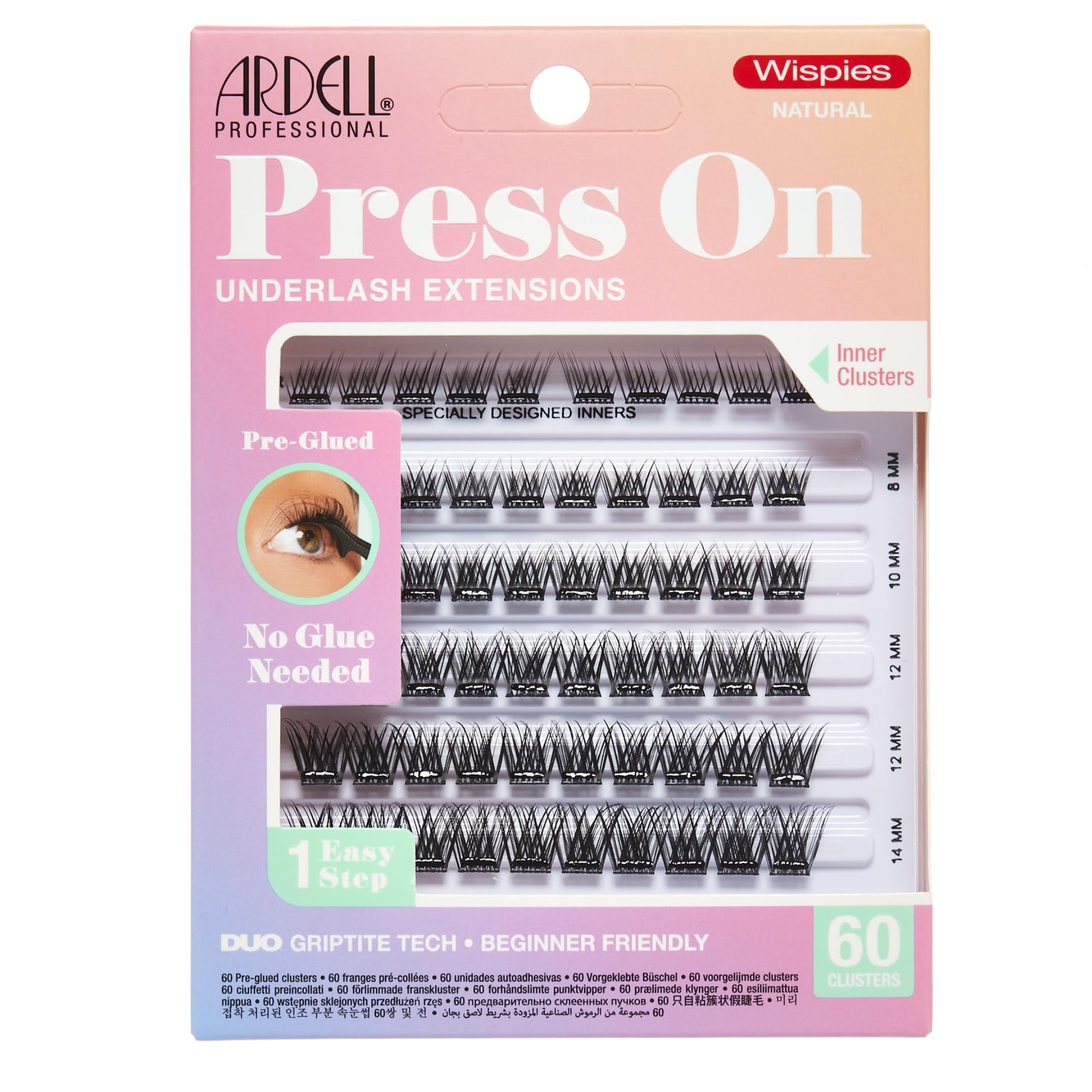 Ardell Press On Lashes Wispies Natural compact packaging showing quick-use design benefits