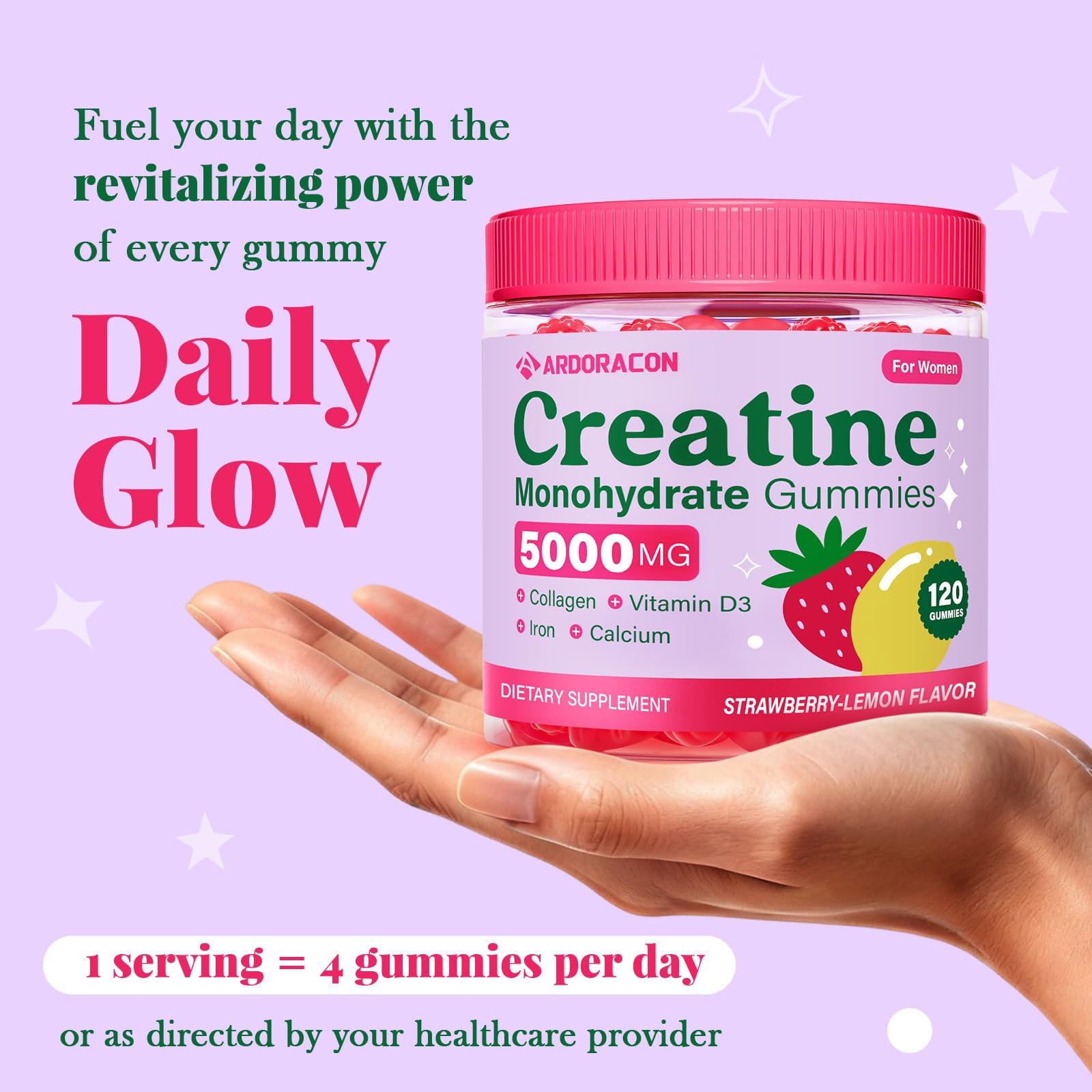 ARDORACON Creatine for Women pre- and post-workout use setting.