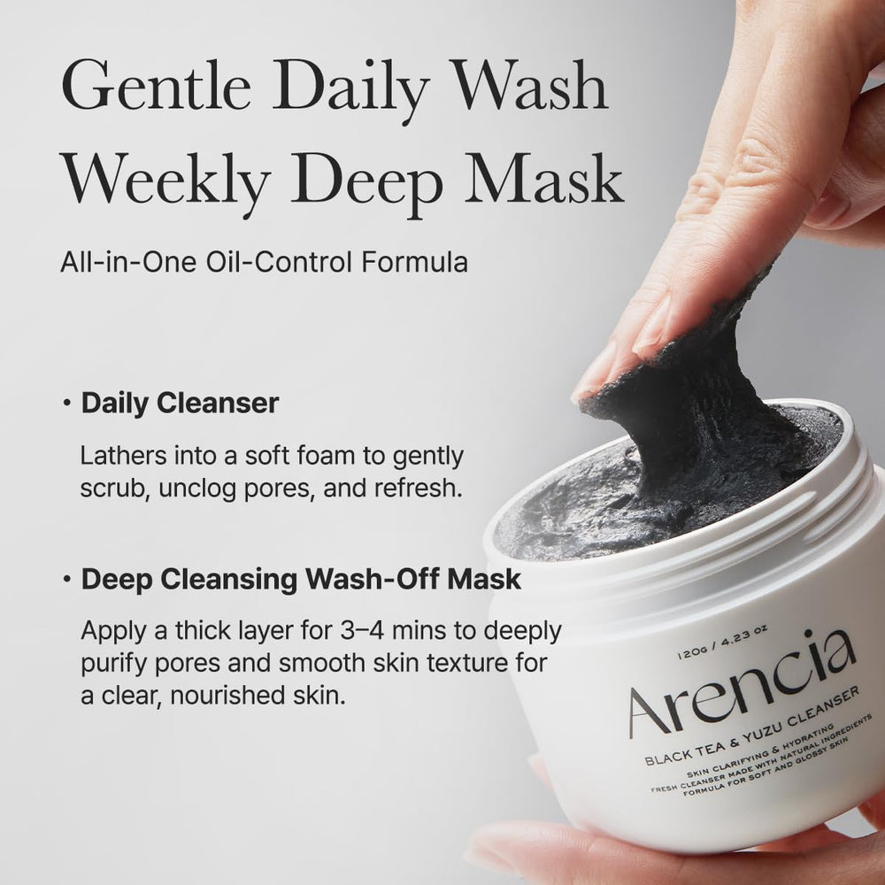 ARENCIA Oily skin routine image shows deep cleanse and oil control.