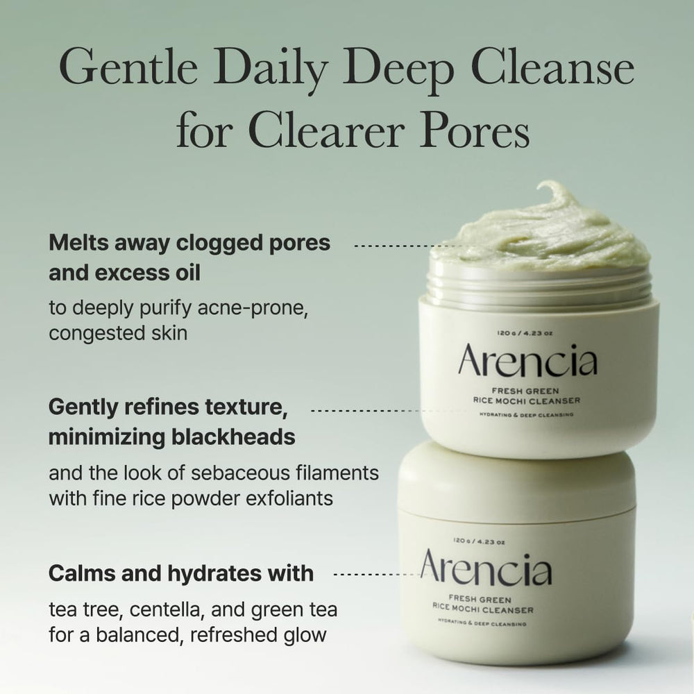 ARENCIA Green tea extract detail suggests antioxidant notes and refreshing feel.