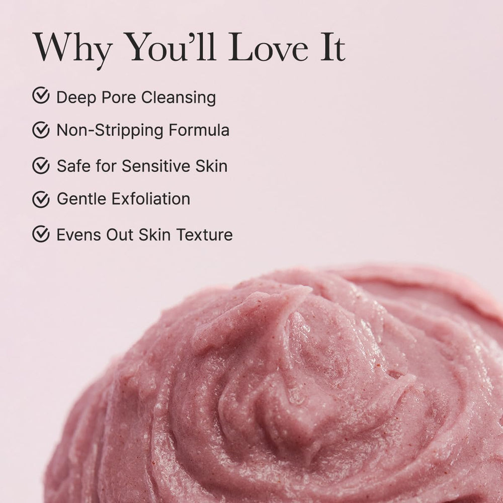ARENCIA Rosehip Brightening Rice Mochi Face Scrub grains close-up indicating gentle exfoliation.