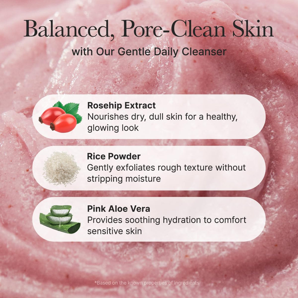 ARENCIA Rosehip Brightening Rice Mochi label highlights hypoallergenic, non-irritating formula.