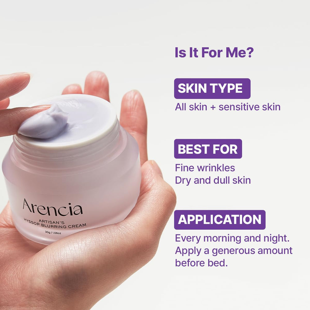 ARENCIA Hyssop Blurring Cream night ritual setup suggesting overnight nourishment.