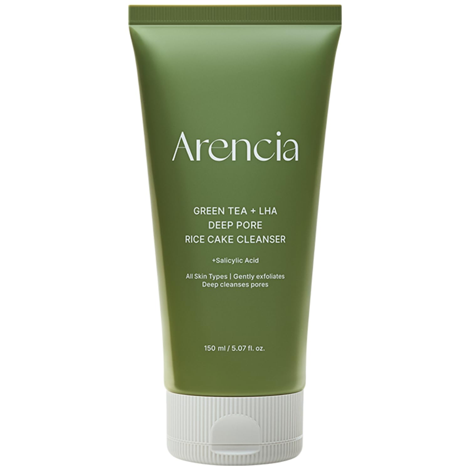 ARENCIA cleanser bottle showcasing salicylic acid and green tea for deep pore cleansing.