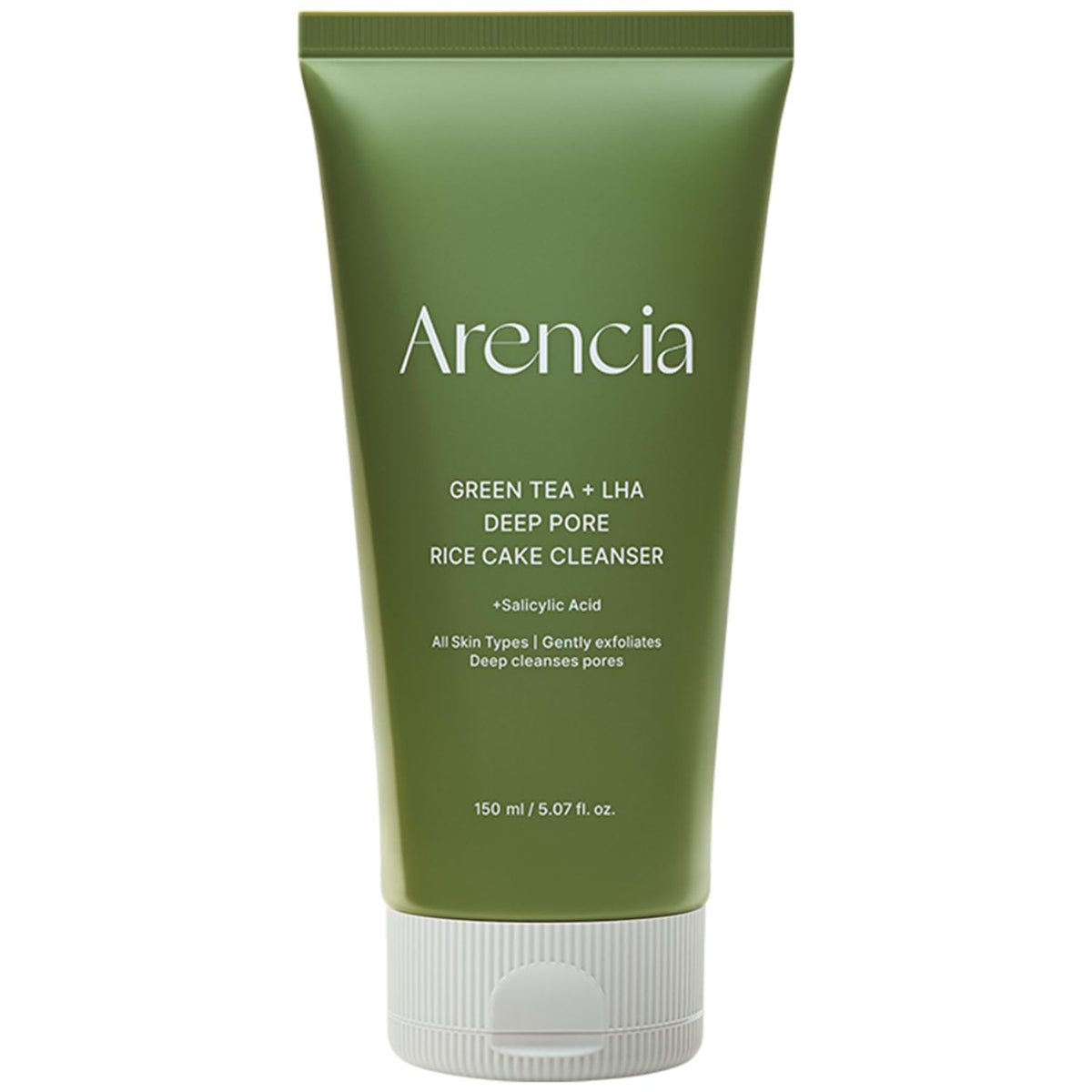 ARENCIA cleanser bottle showcasing salicylic acid and green tea for deep pore cleansing.