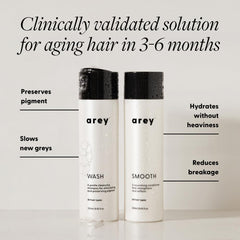 Arey Shower Duo conditioner bottle emphasizing hydration and breakage resistance.