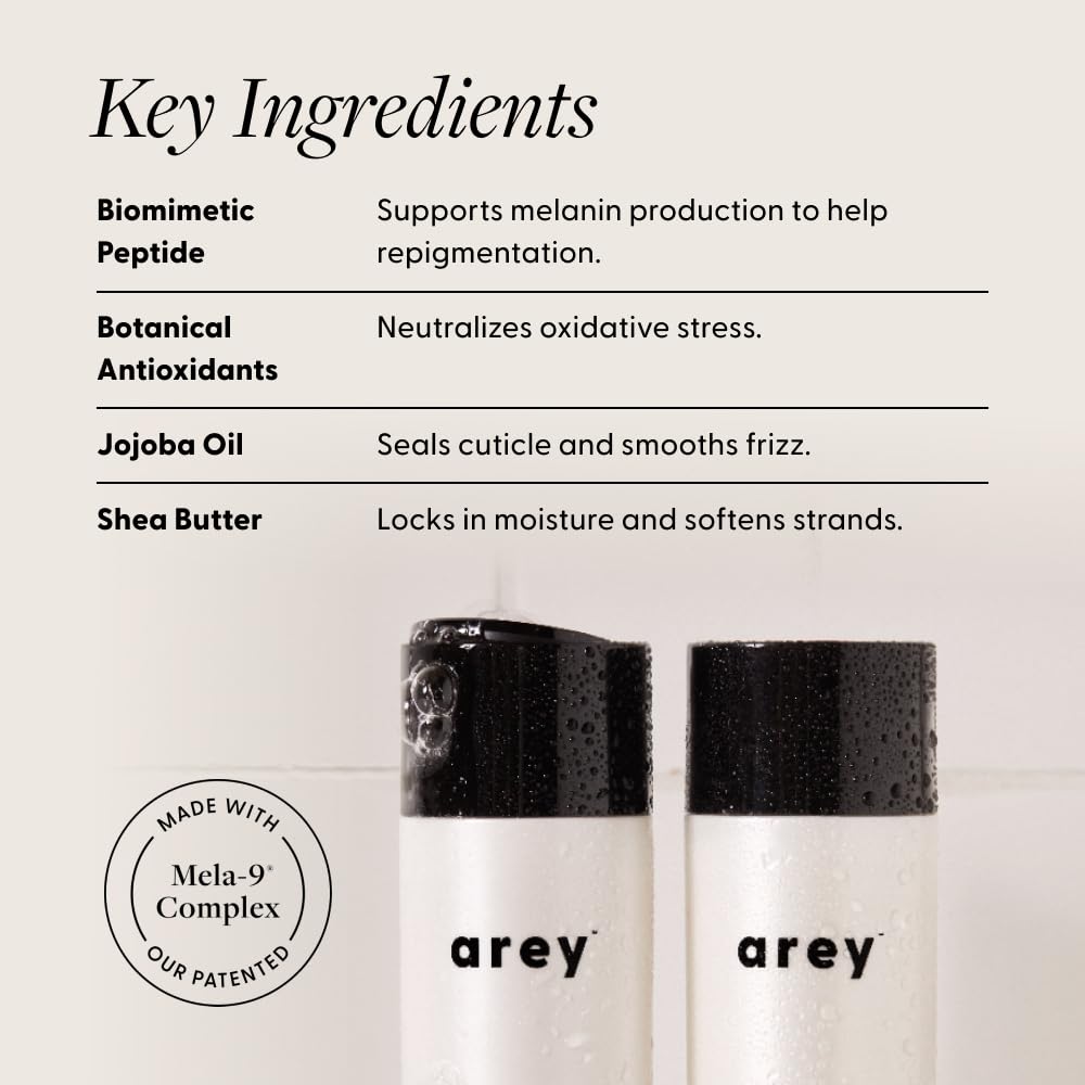 Hair strands after using Arey Shower Duo, appearing thicker and shinier.