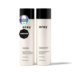 Arey Shower Duo shampoo bottle highlighting pigment preservation for daily use.