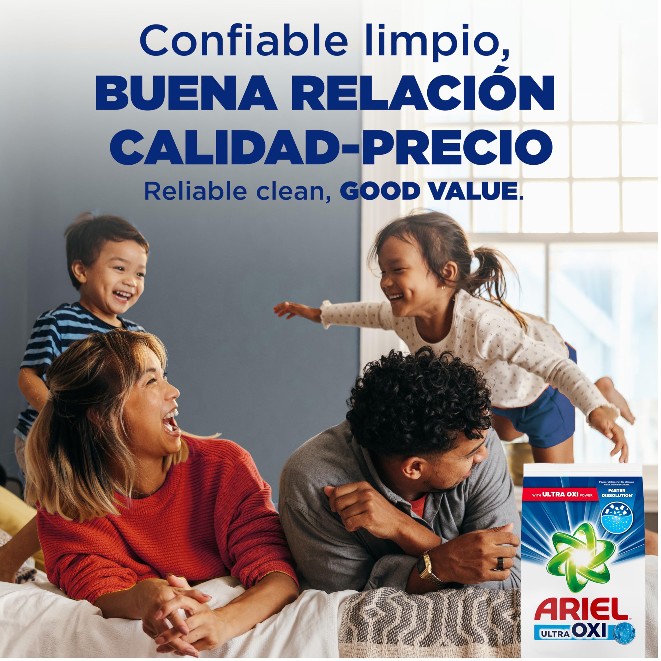 ARIEL Ultra Oxi Powder dissolving in water demonstrates early dissolution in wash.