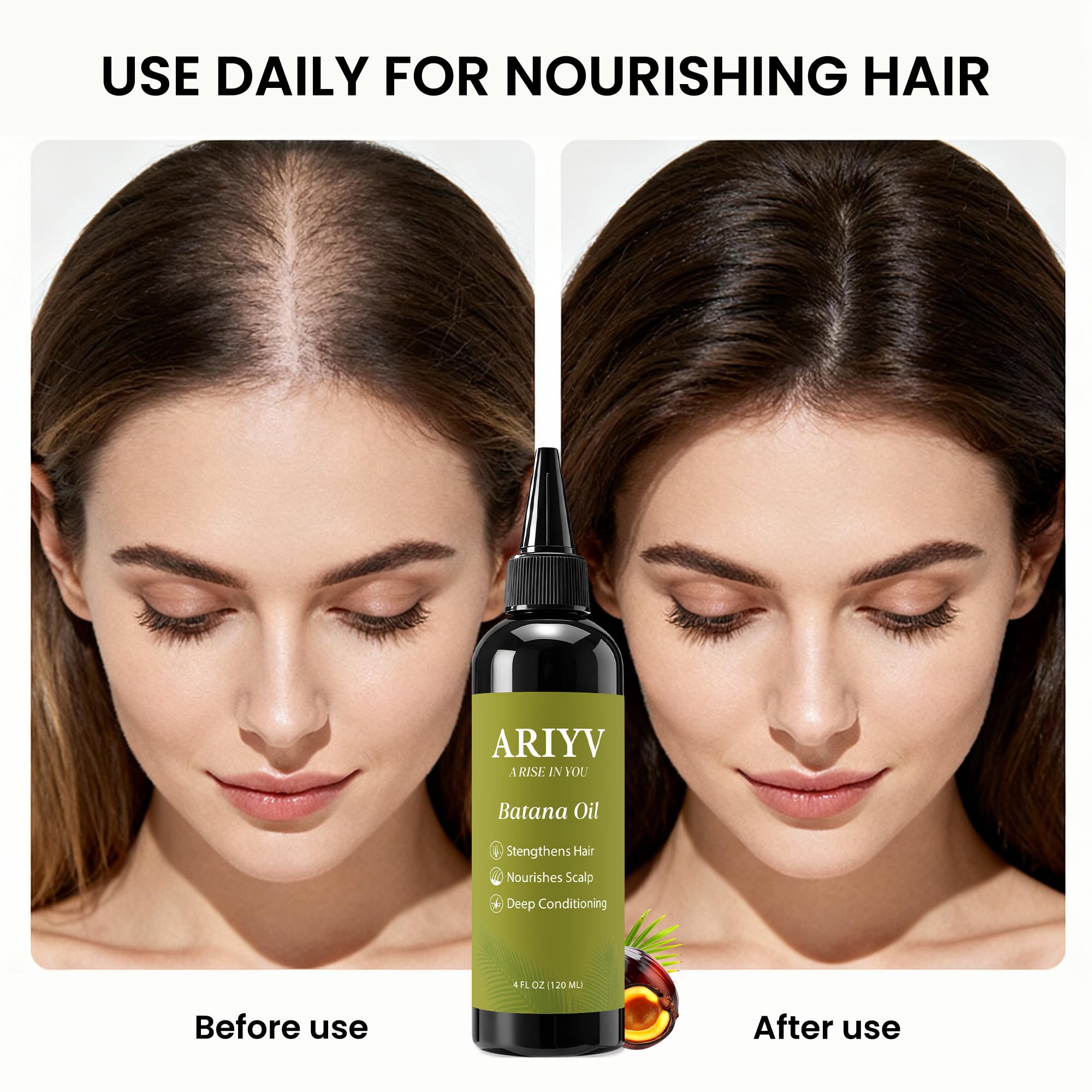 Ariyv Batana Oil demonstrating repair of damaged hair.
