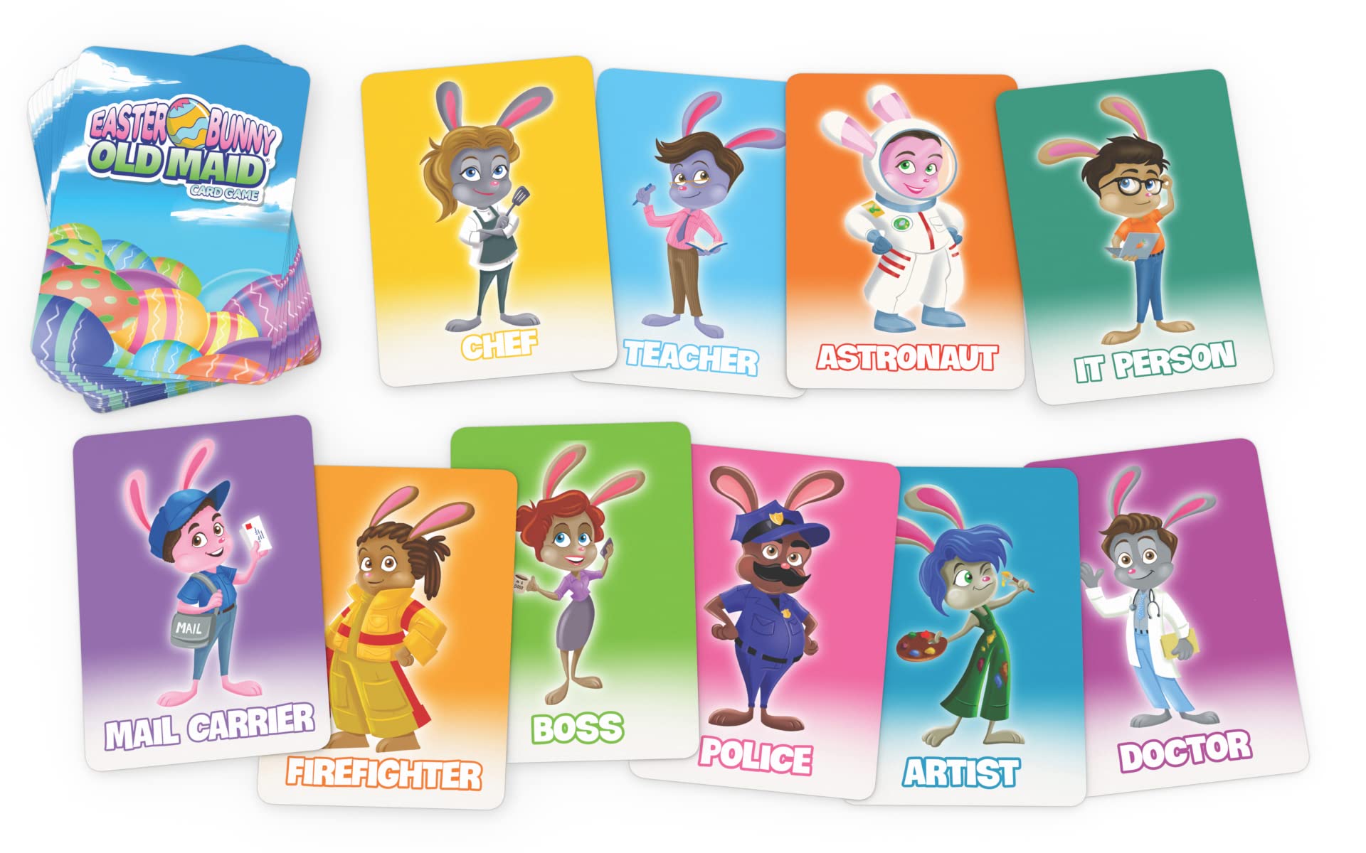 Kids playing Arizona GameCo Easter Bunny Old Maid card game during family time