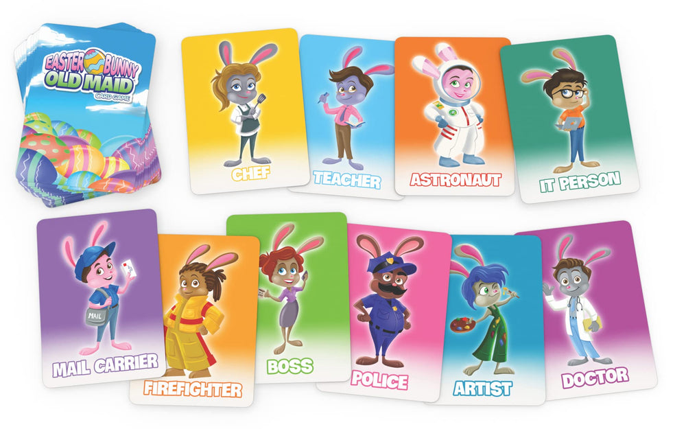 Kids playing Arizona GameCo Easter Bunny Old Maid card game during family time