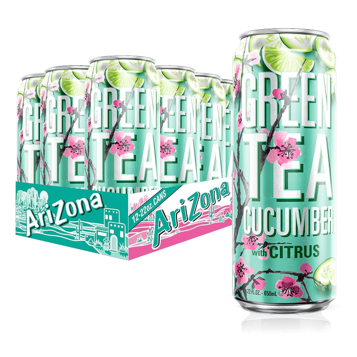 AriZona Green Tea bottle pour with cucumber and citrus for a refreshing lift.