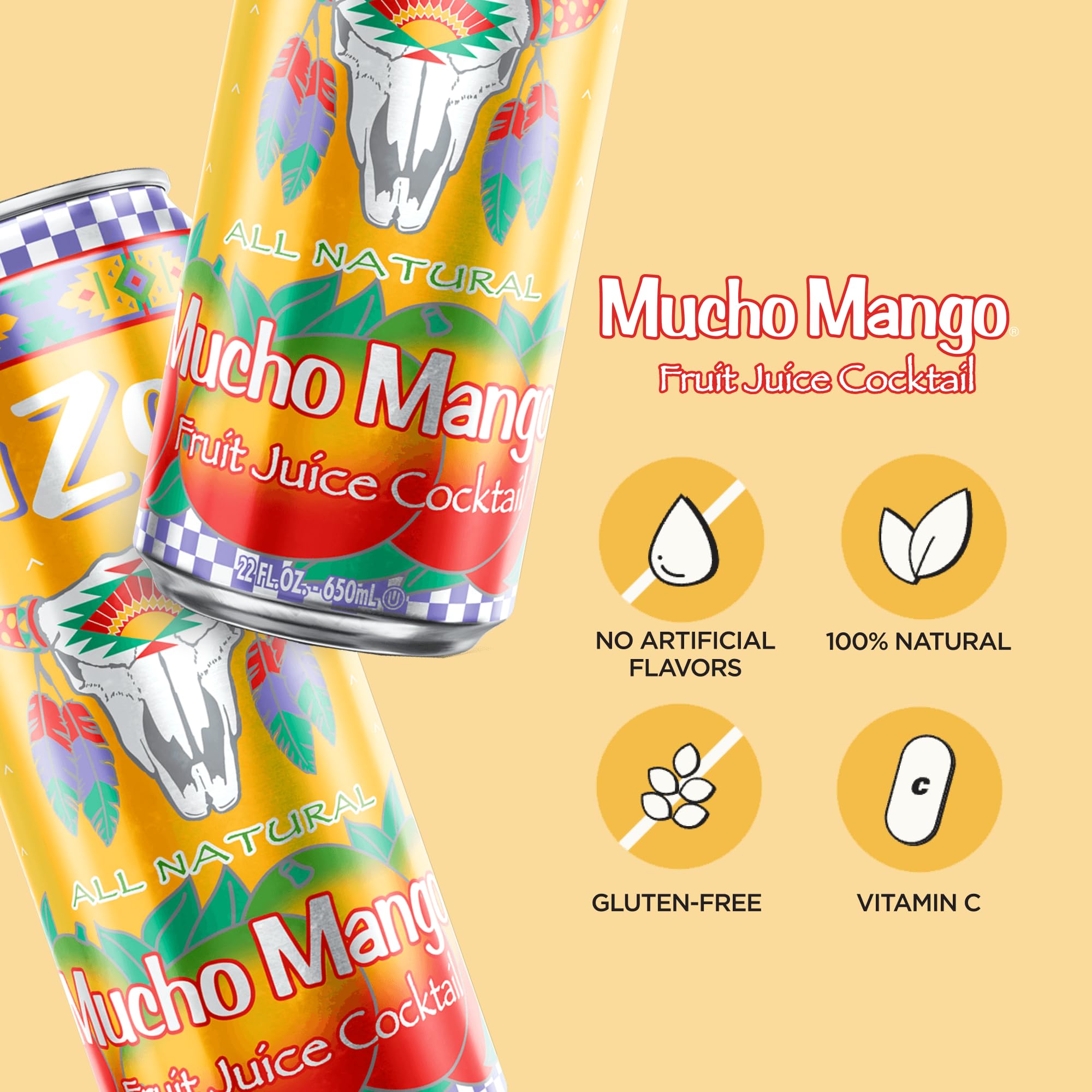 Arizona Mucho Mango 12-pack display emphasizing value and sharing.
