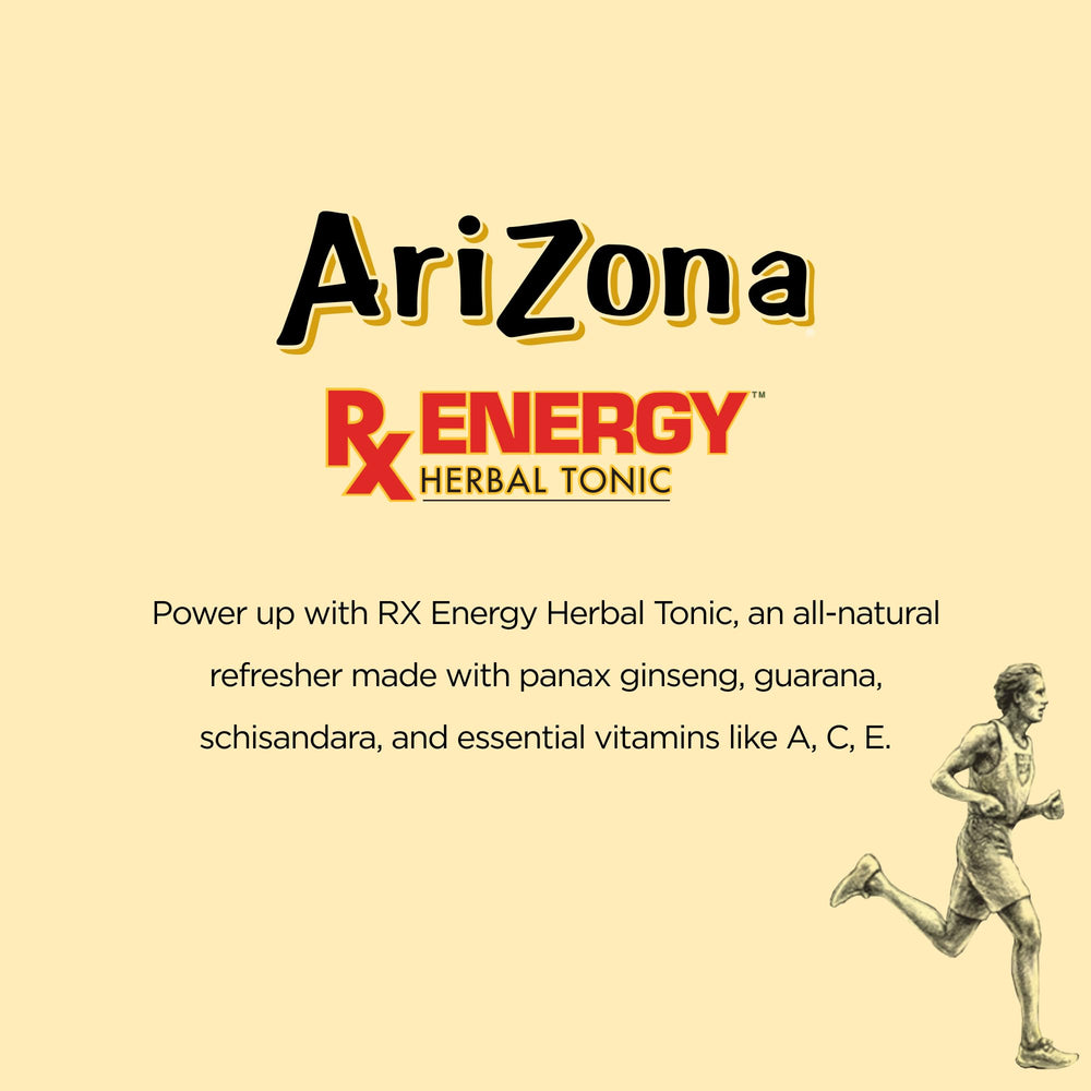 Arizona Rx Energy bottle showing vitamins A, C, and E for wellness.