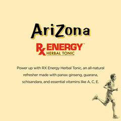 Arizona Rx Energy bottle showing vitamins A, C, and E for wellness.