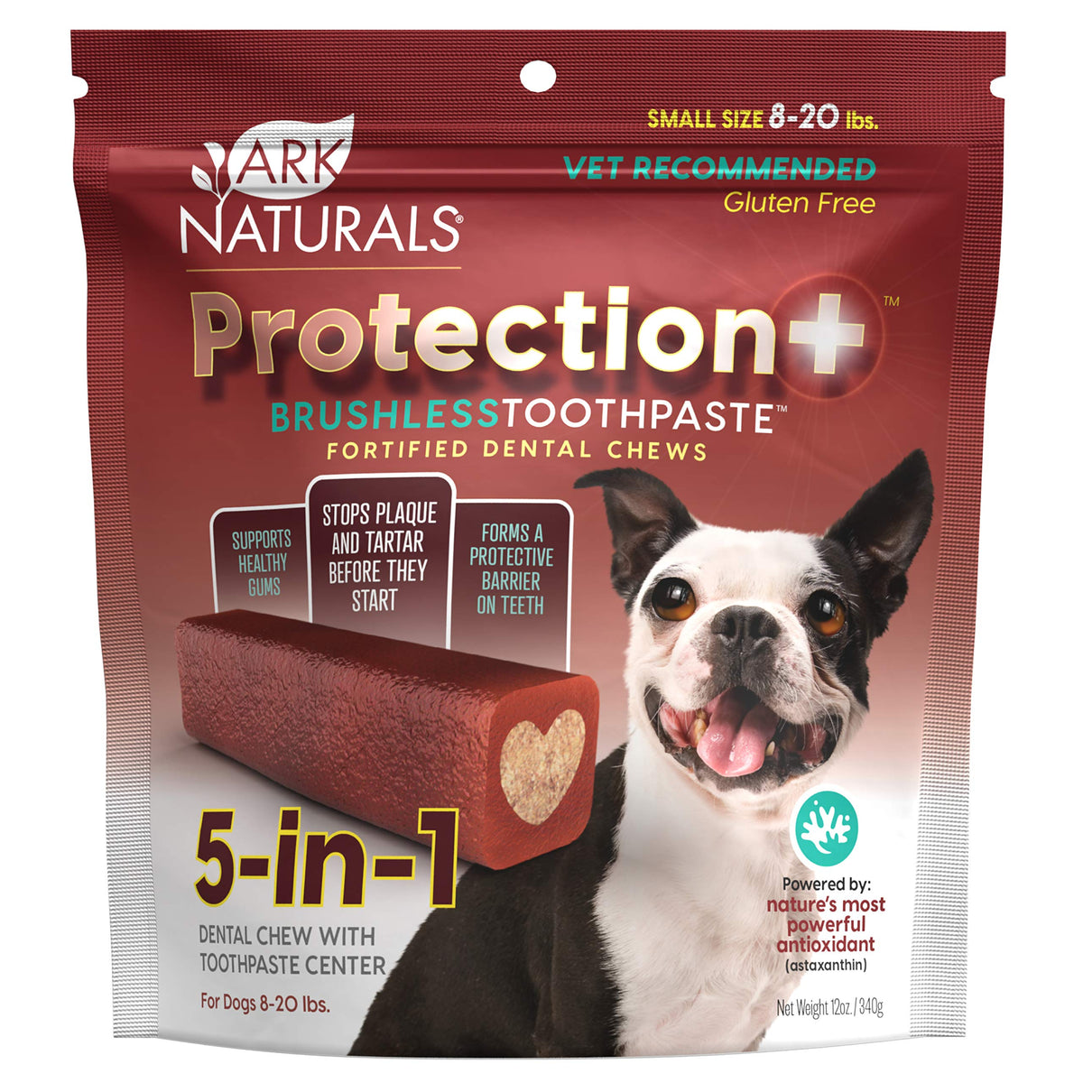 Ark Naturals Protection Plus centre dentifrice, haleine fraîche et protection dentaire pour petits chiens.