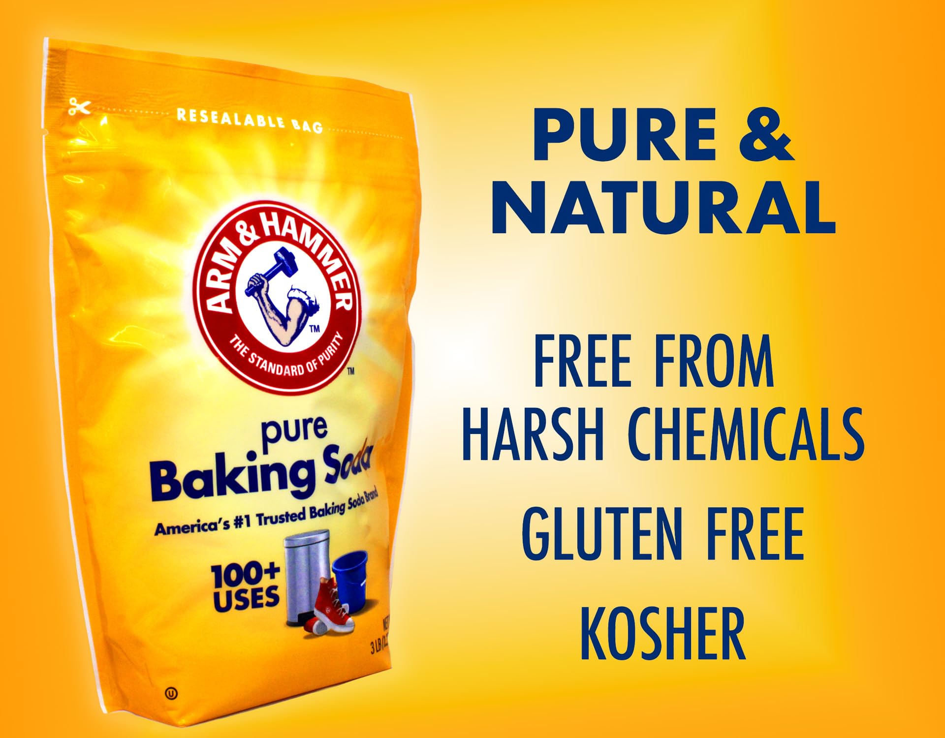 Arm & Hammer baking soda for laundry whitening and odor control.