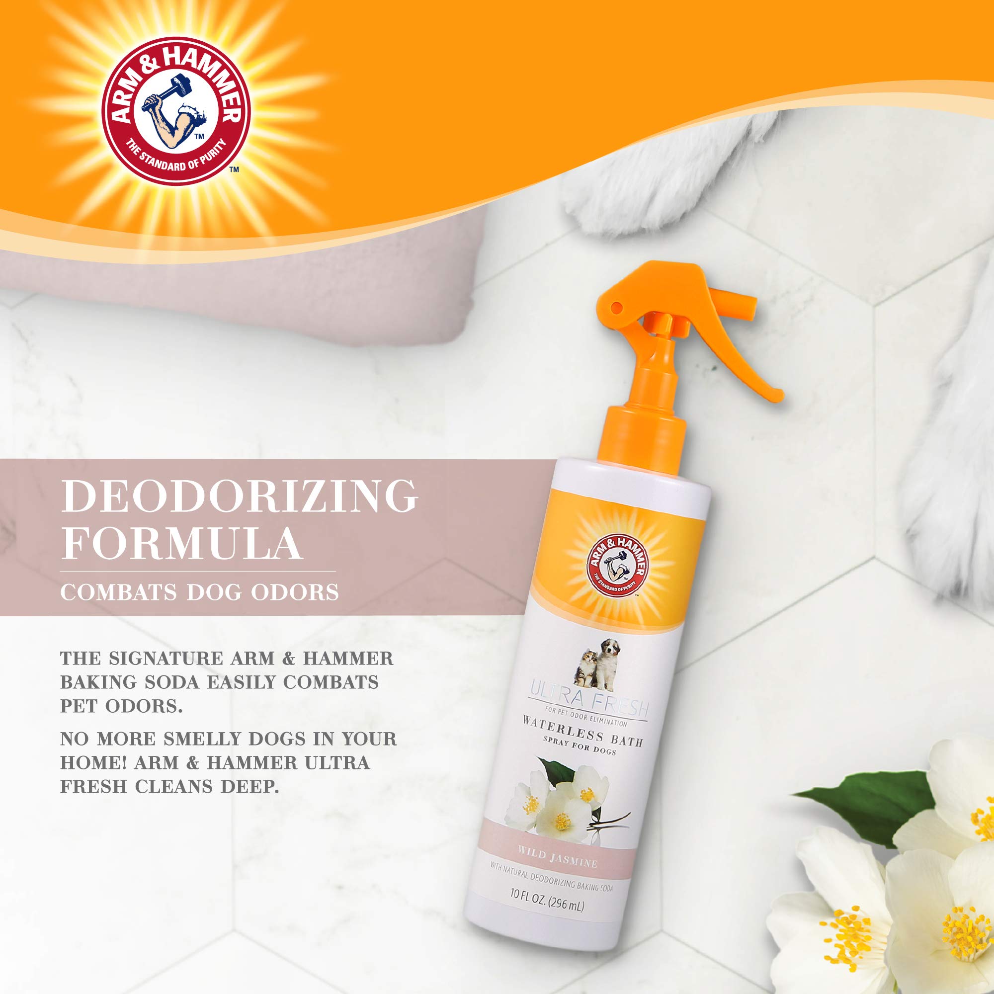 Arm & Hammer baking soda odor-control spray neutralizes smells on the coat