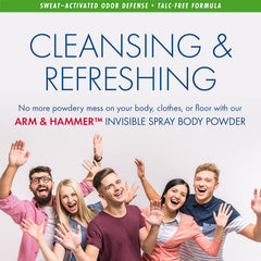 Arm & Hammer invisible powder delivers clear talc-free drying with no white residue.