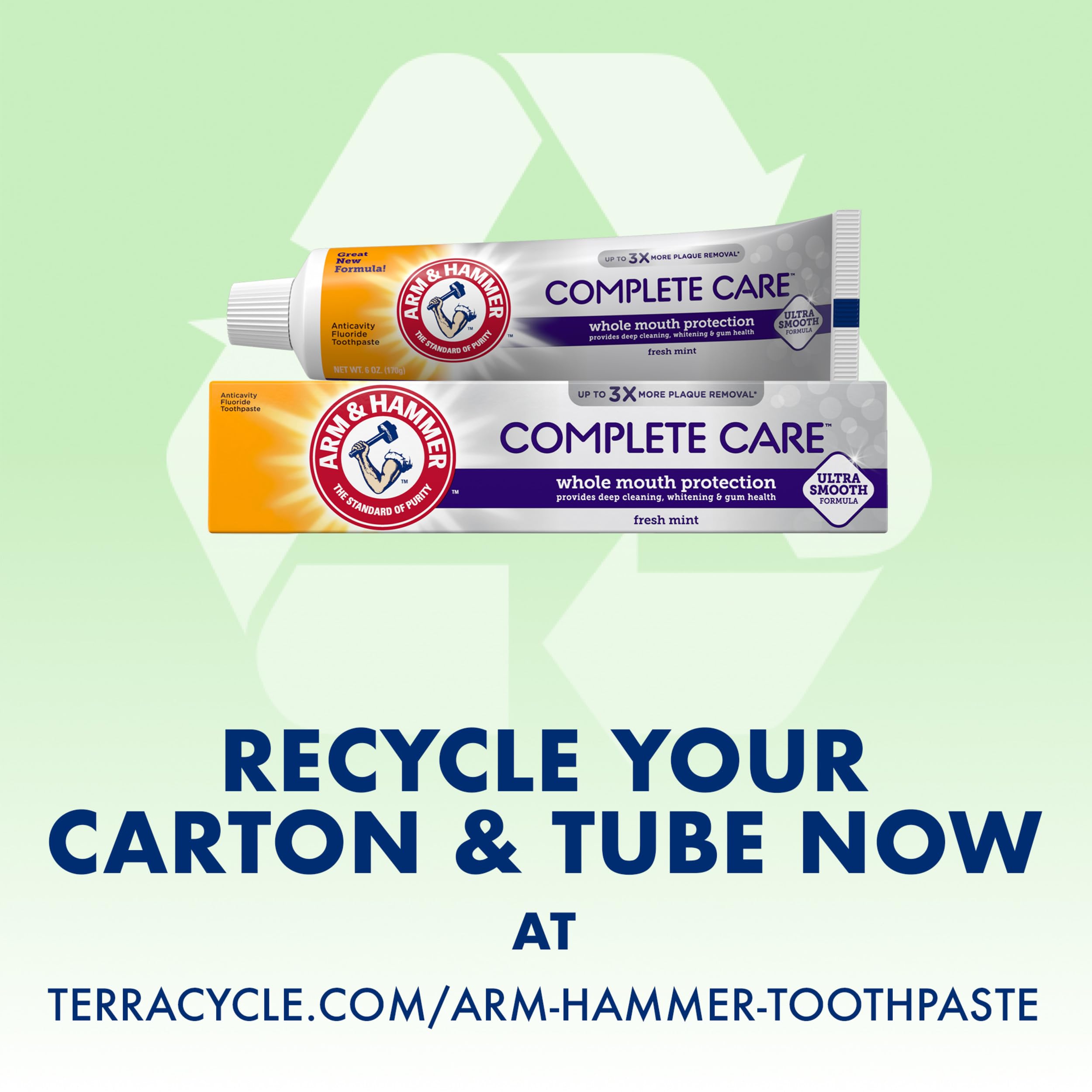 Fresh breath emphasis for Arm & Hammer Complete Care toothpaste.