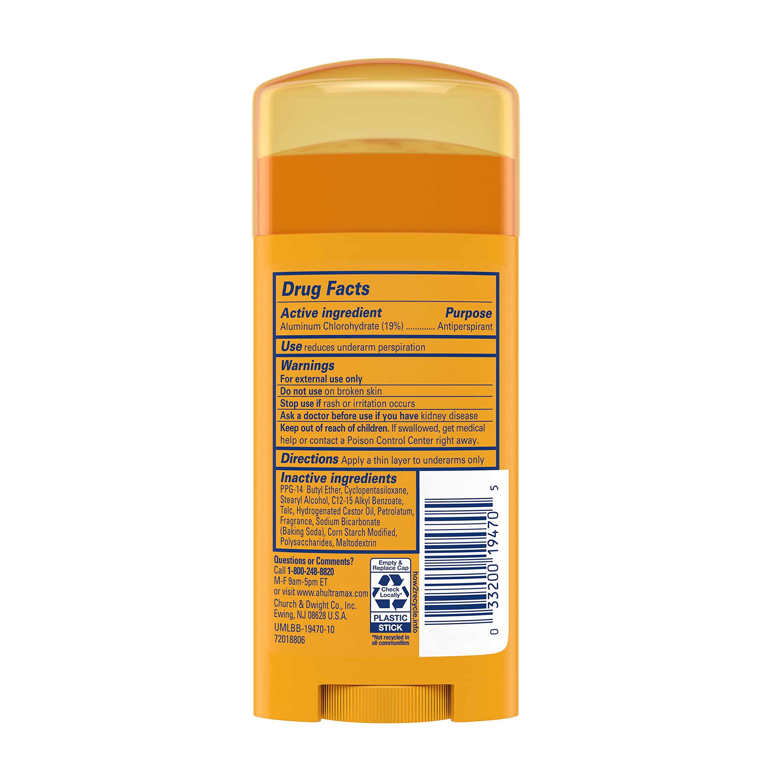 Arm & Hammer deodorant 2.6 oz sticks in compact oval form for on-the-go use.
