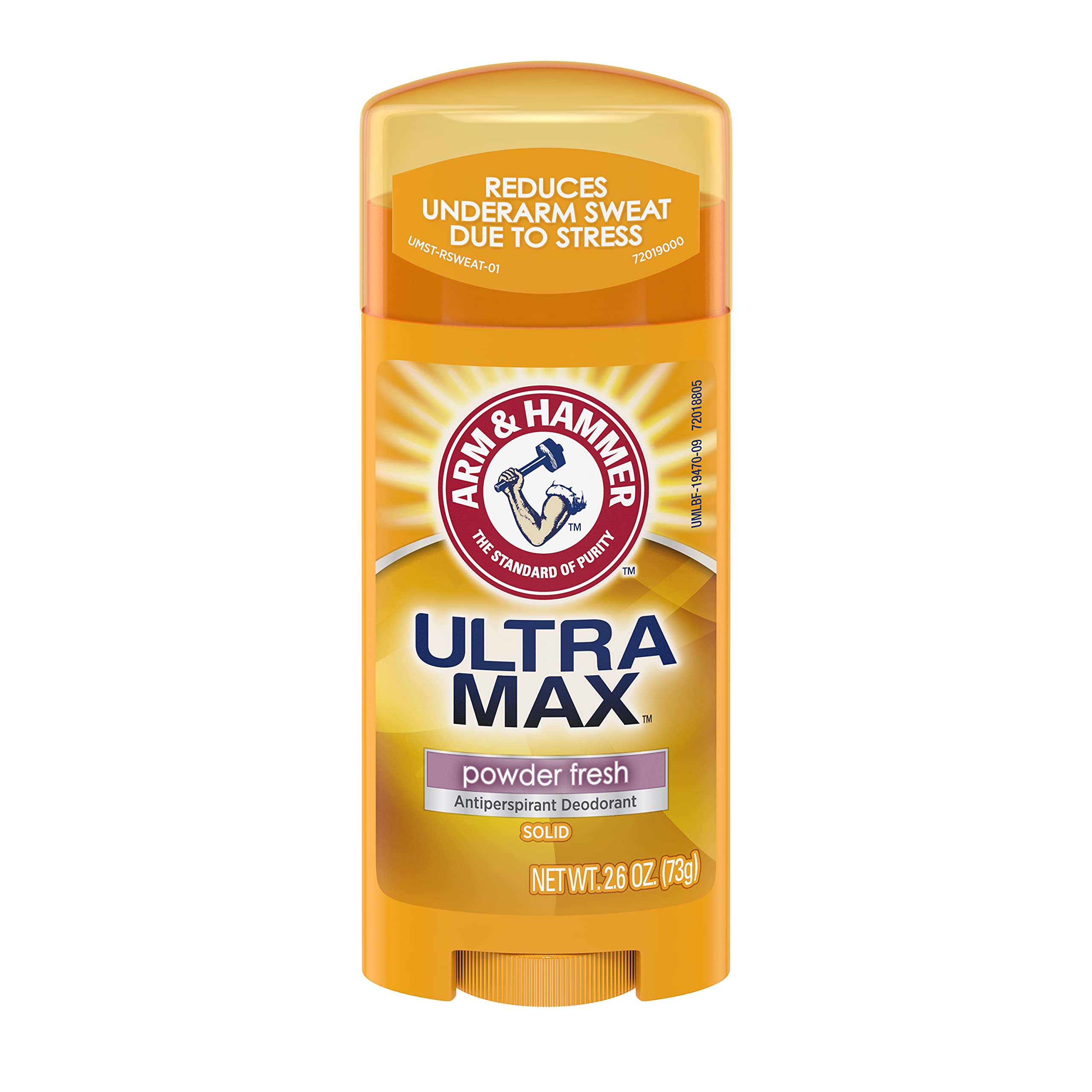 Arm & Hammer three-pack solid deodorant sticks with Ultra Powder Fresh for long-lasting odor protection.