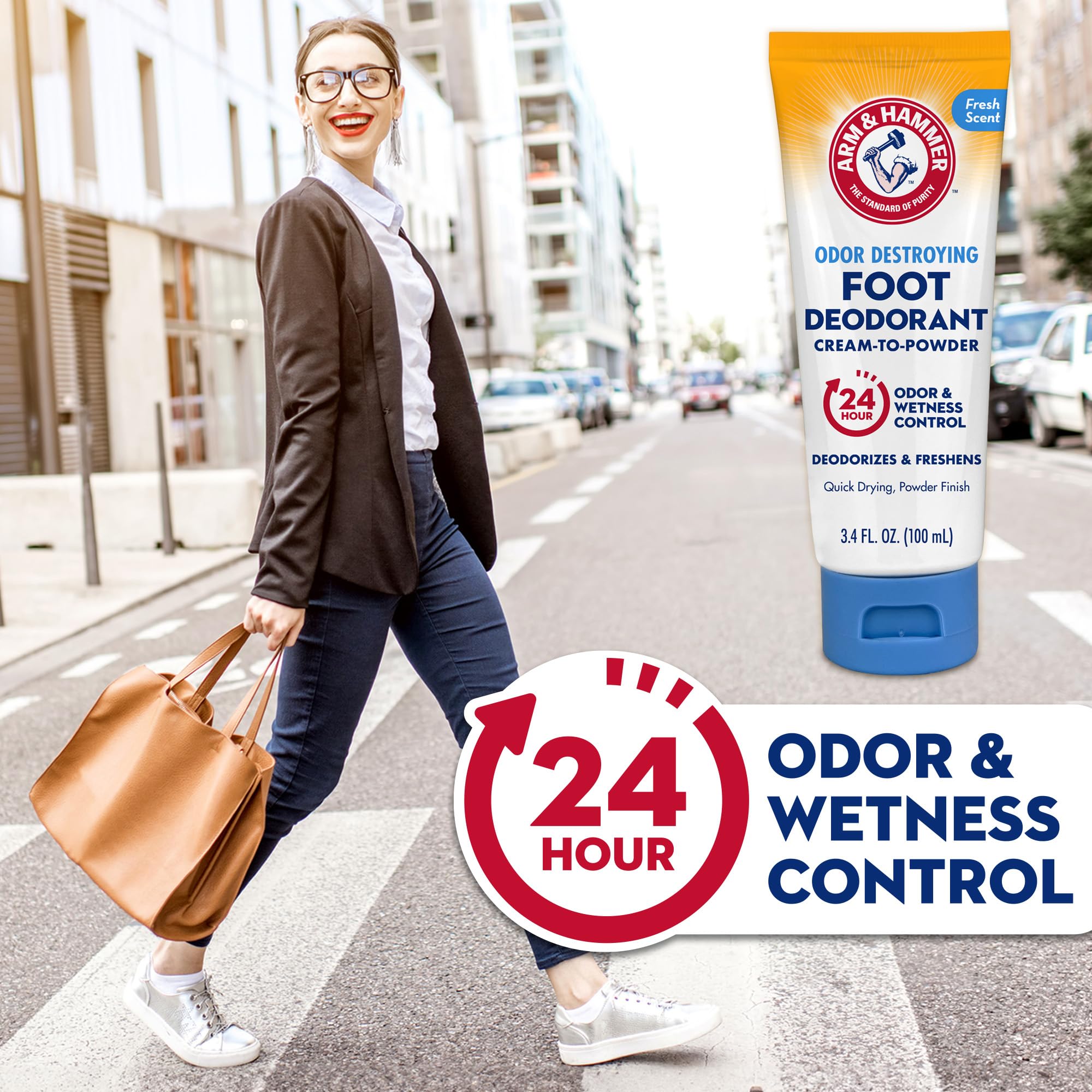 Arm & Hammer Foot Deodorant packaging highlights product design and branding.