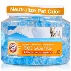 Arm & Hammer for Pets gel beads in a jar for long-lasting odor control.