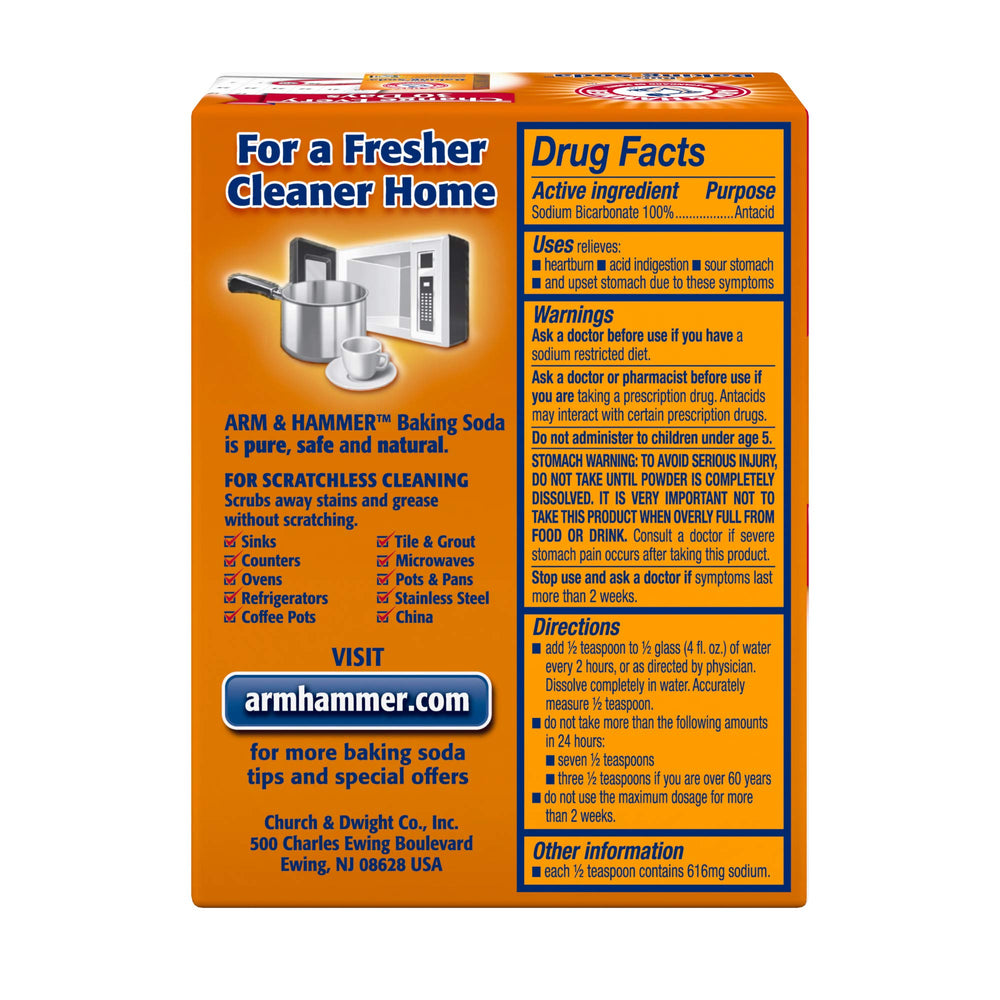 Arm & Hammer Pure Baking Soda pack shot highlights value with two 8 oz boxes