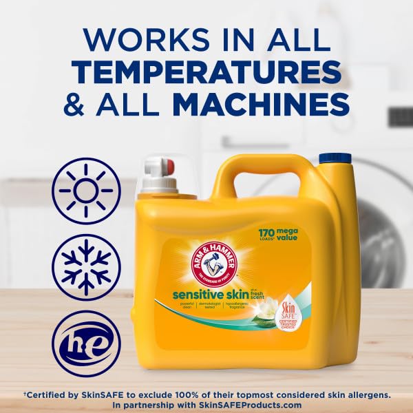 Arm & Hammer packaging showcases a family-friendly 170-load size for busy homes.